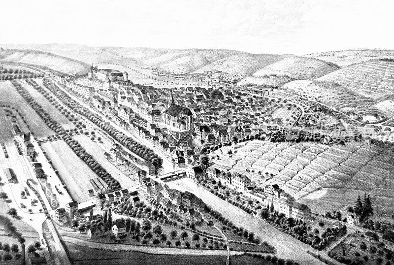 Tübingen aerial view, 1865